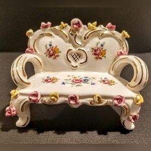 Rare German Goebel Pink and Yellow Rose Miniature Porcelain Dollhouse Furniture